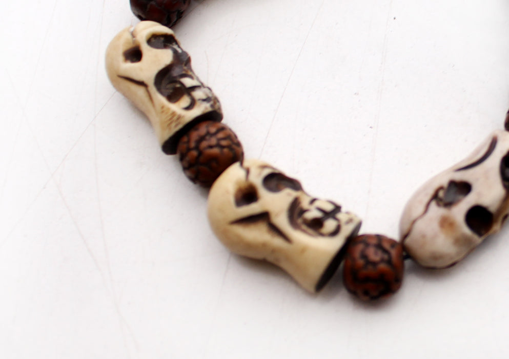 Rudrakshya Beaded Bracelet with Skull Bone Counter - nepacrafts