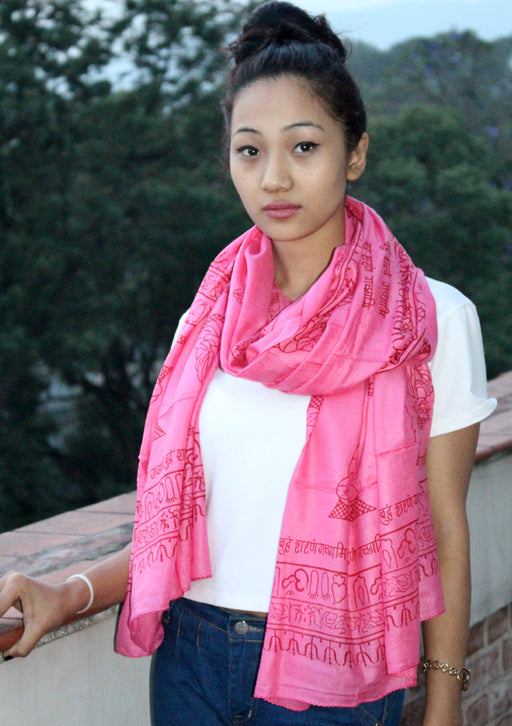 Lord Krishna Printed Pink Cotton Shawl From Nepal - nepacrafts