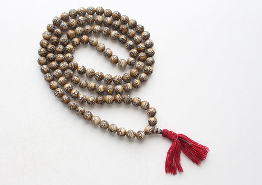 Buddha Eyes Carved Conch Shell 108 Beads Prayer Mala - nepacrafts