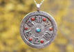 Coral and Turquoise Inlaid Om Mani Sterling Silver Pendant - nepacrafts