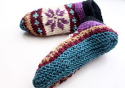 Purple Snow Flakes Pattern Woolen Multicolor Indoor Lined Socks - nepacrafts