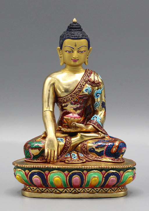 Beautifully Hand Painted Gold Plated Shakyamuni Buddha Statue - nepacrafts