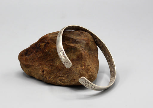 Auspicious Symbol Carving Tibetan Sterling Silver Bracelet - nepacrafts