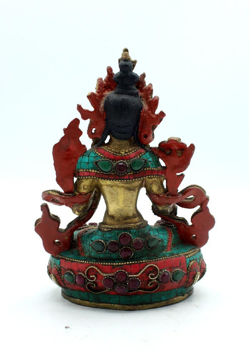 Antique White Tara Statue with Inlaid Turquoise 6 Inches