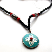 Turquoise Inlaid Double Dorjee Tibetan Pendant - nepacrafts