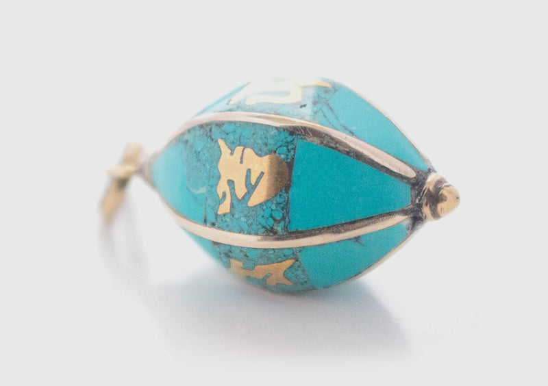 Turquoise Inlaid Om Mani Mantra Pendant - nepacrafts