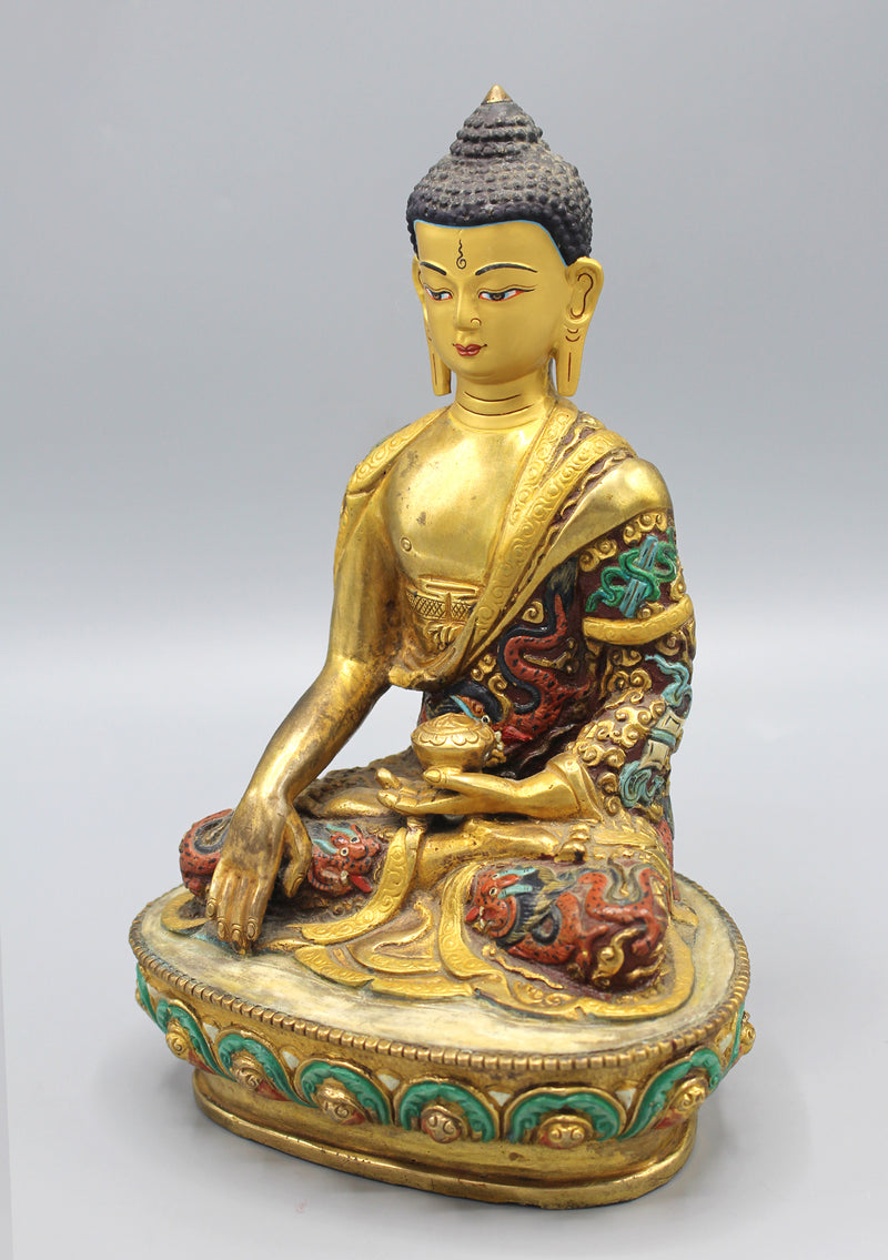 Hand Painted Dragon Carving Shakyamuni Buddha Statue