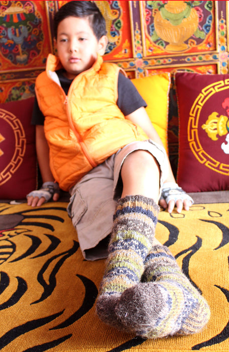 Hand Knit  Multicolored Childrens Woolen Socks