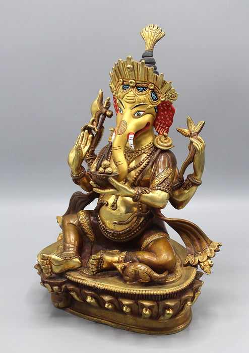 Partly Gold Painted Hindu Lord Ganesha Statue
