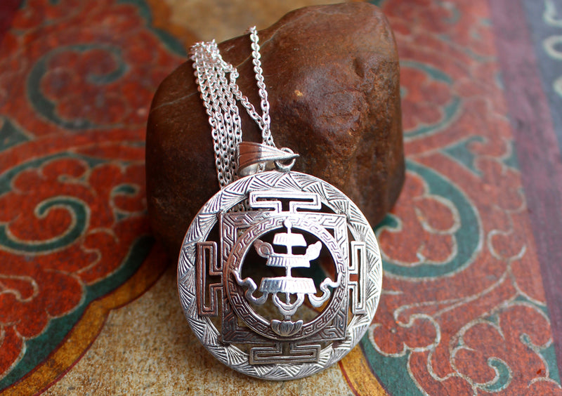 Silver Sterling Auspicious Symbol Parasol Pendant - nepacrafts