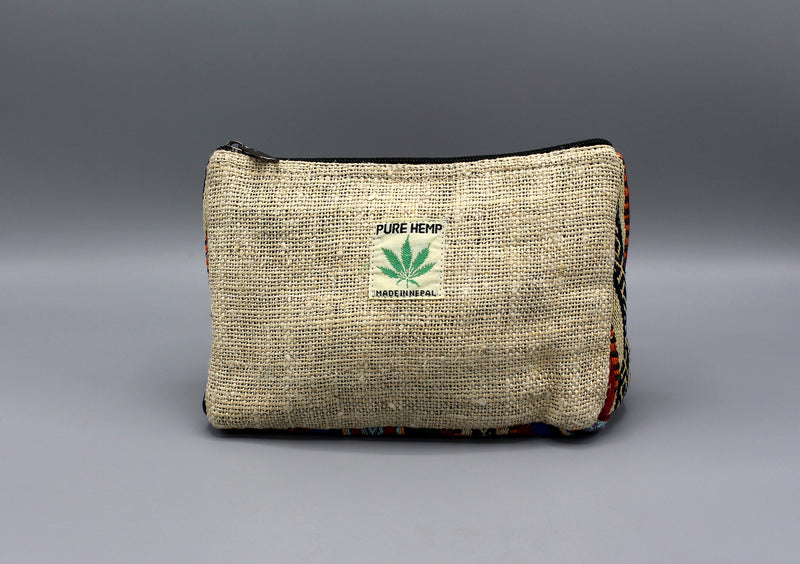 Hemp Zipper Purse with Bhutanese Design Border - nepacrafts