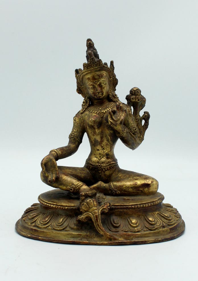 Antique Copper Green Tara Statue 7 Inches