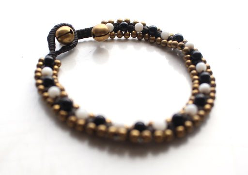 Black and White Glass Beads Handwoven Teen Anklet - nepacrafts