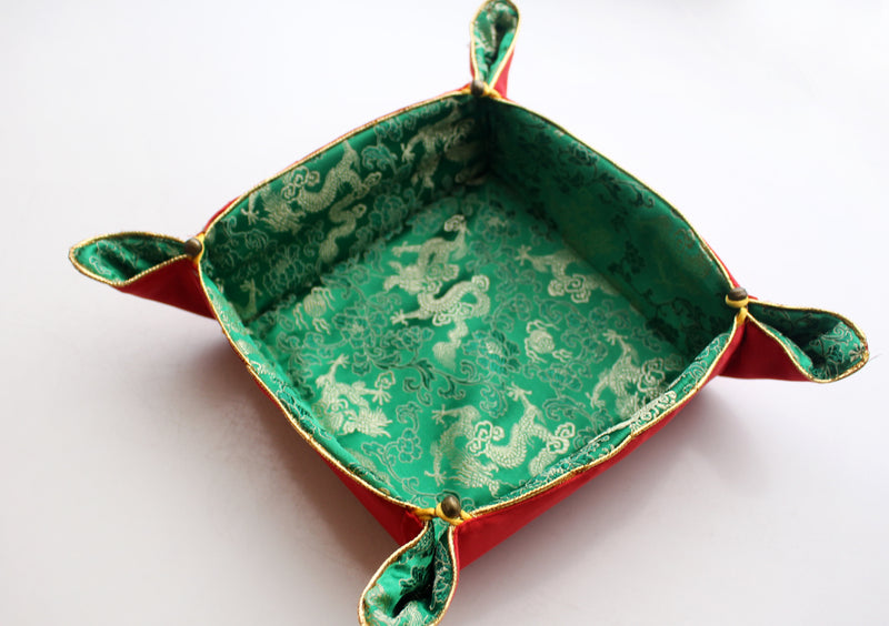 Dragon and Flower Design Silk Brocade Christmas Candy Basket - nepacrafts