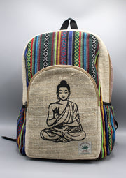 Multi-Color Cotton Mixed Buddha Printed Hemp Backpack - nepacrafts