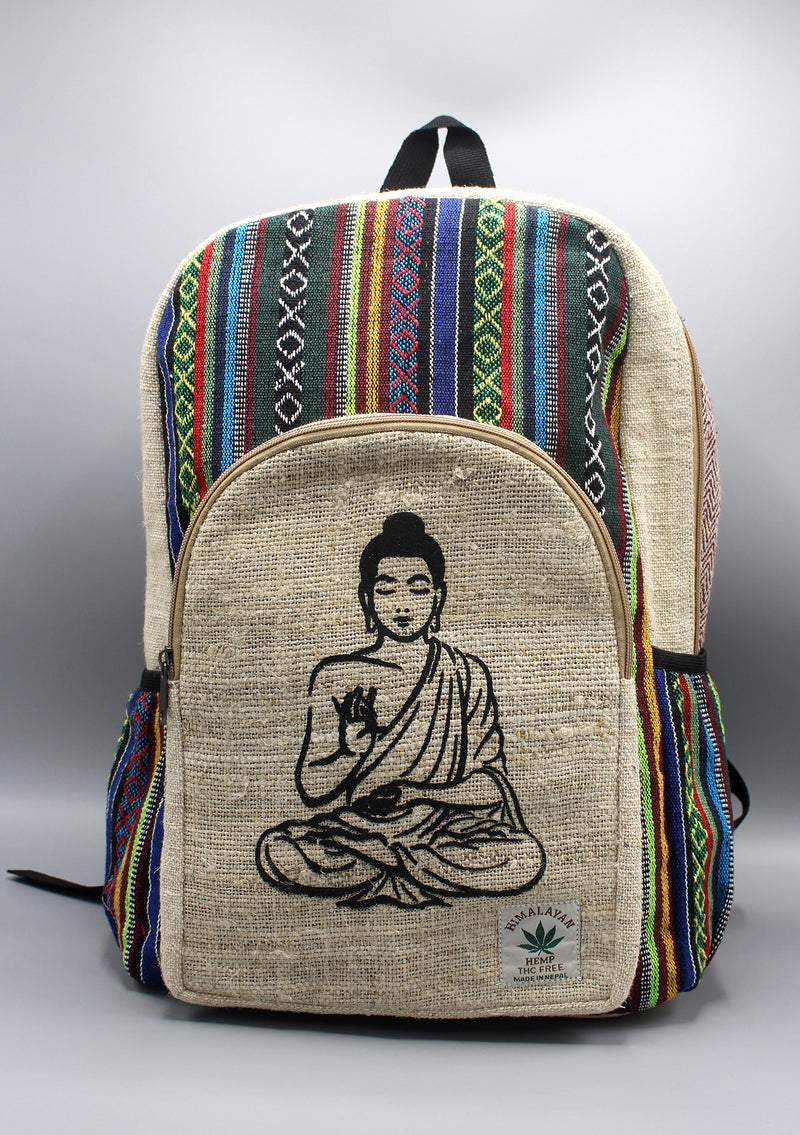 Multi-Color Cotton Mixed Buddha Printed Hemp Backpack - nepacrafts