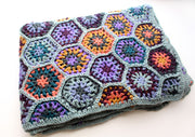 Hexagon Motif Pattern Hand Crochet Blue Multicolor Woolen Blanket/Throw - nepacrafts