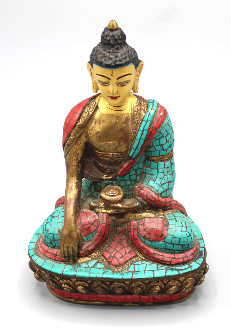 Shakyamuni Buddha Statue Inlaid Turquoise and Coral - nepacrafts