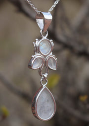 Flower Drop Rainbow Moonstone Sterling Silver Pendant - nepacrafts