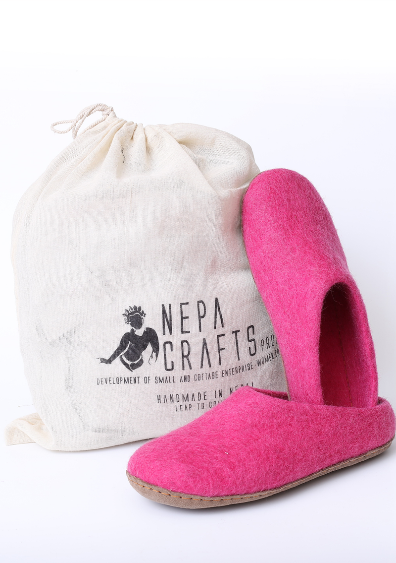 Hand Felted Woolen Cozy Indoor Slippers - Bright Pink