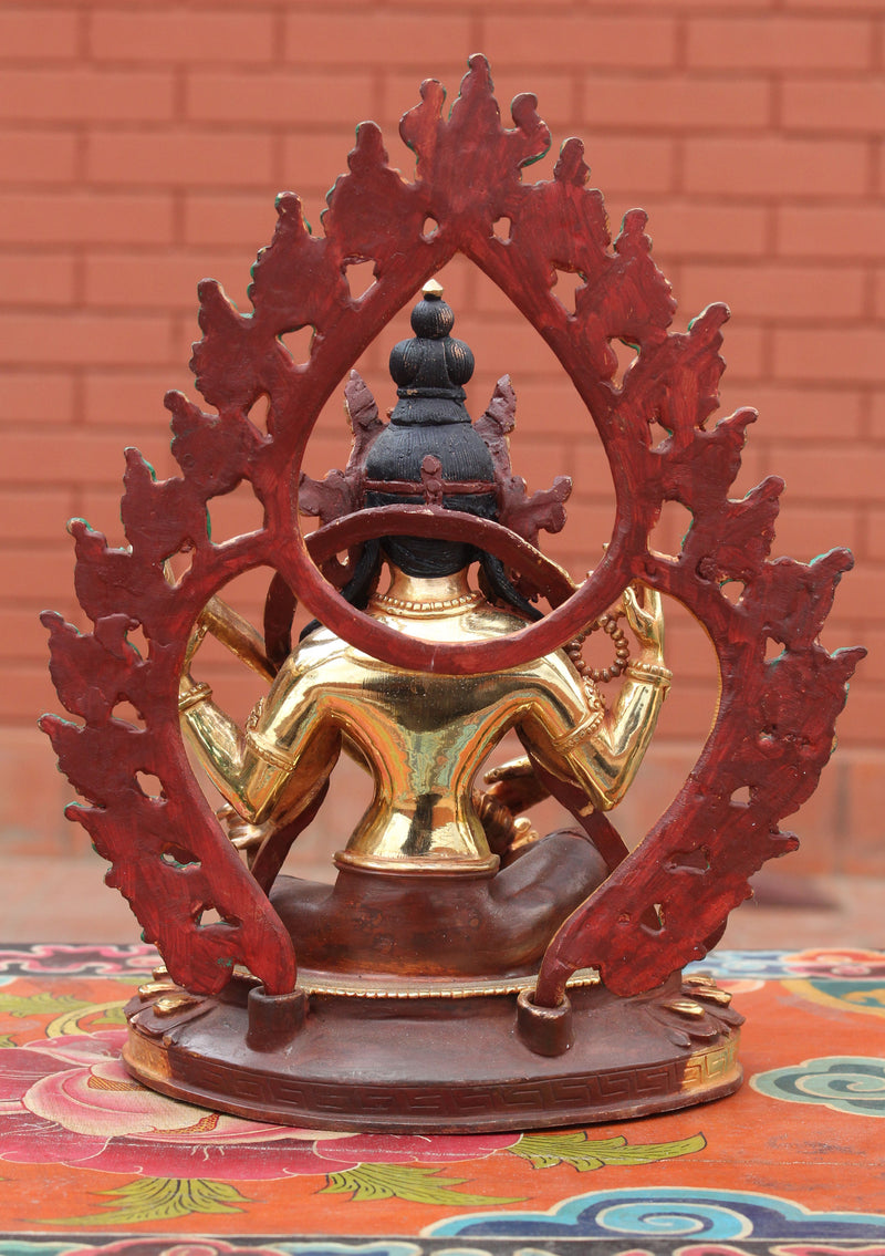 Four Armed Goddess Saraswati Partly Gold Plated Statue with Frame - nepacrafts