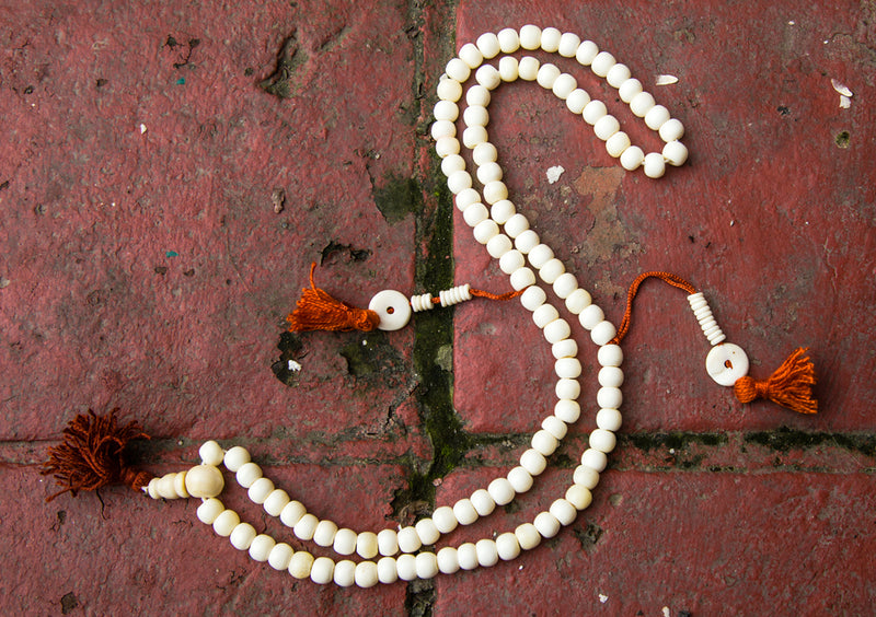 White Bone Prayer Mala with Counter - nepacrafts