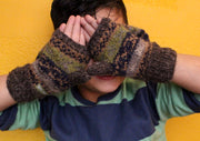 Olive Green Multicolor Soft Wool Convertible Children Mittens/Texting gloves - nepacrafts