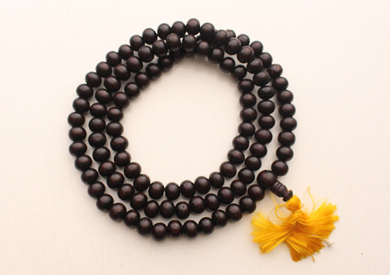 10 mm Beads Rosewood Tibetan Prayer Mala with Yellow Tassel - nepacrafts