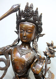 Expressive 25"High Handcarved Copper Manjushree Statue - nepacrafts