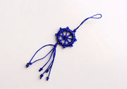 Beautiful Dharmachakra Car Hanging Amulet Decorated with Glass Beads - nepacrafts