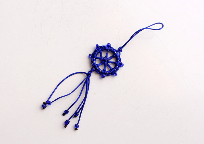 Beautiful Dharmachakra Car Hanging Amulet Decorated with Glass Beads - nepacrafts
