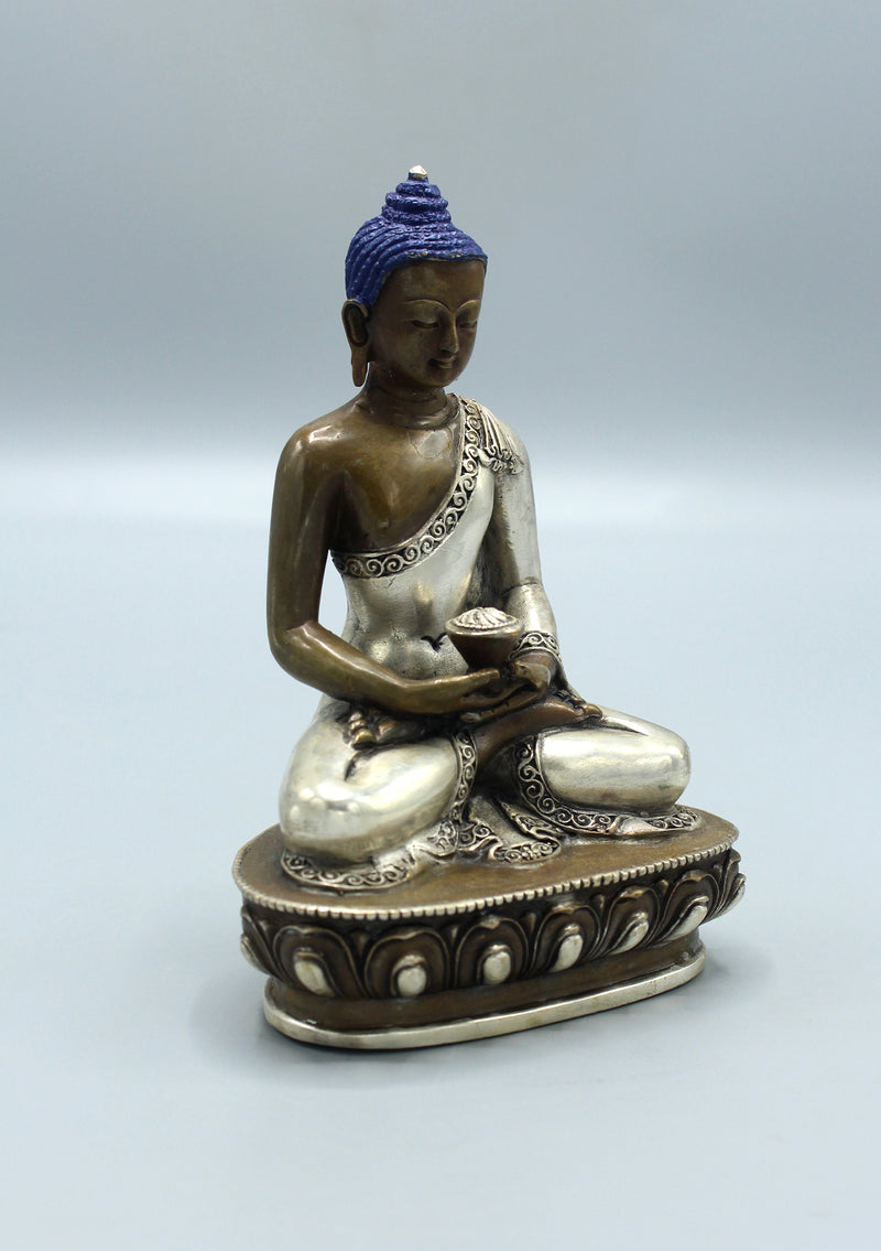 Copper Amitabha Buddha Statue with Silver Robe 5.5"