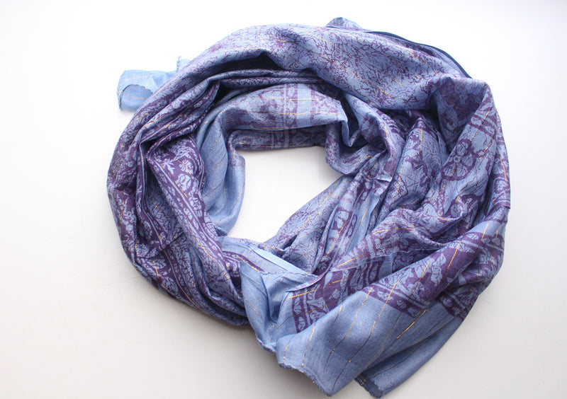 Dark Blue Color Cotton Flower Print Meditation Scarf From Nepal - nepacrafts