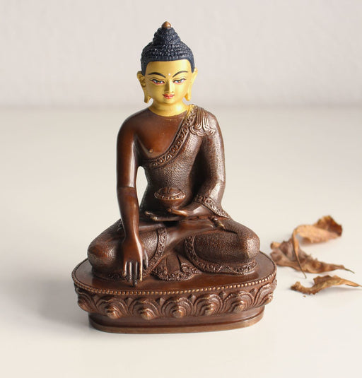 Copper Oxidized Shakyamuni Buddha Statue with Golden Face 5.5" High: SST380 - nepacrafts