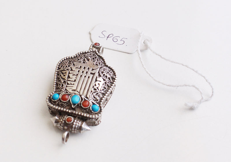 Finely Handcarved Tibetan Kalachakra Silver Sterling Ghau Pendant Box - nepacrafts