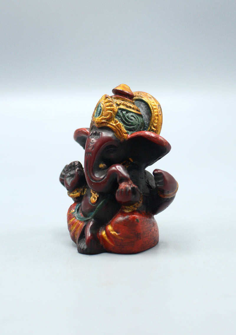 Handpainted  Ganesha  Resin Statue  Maroon Red  2.5"