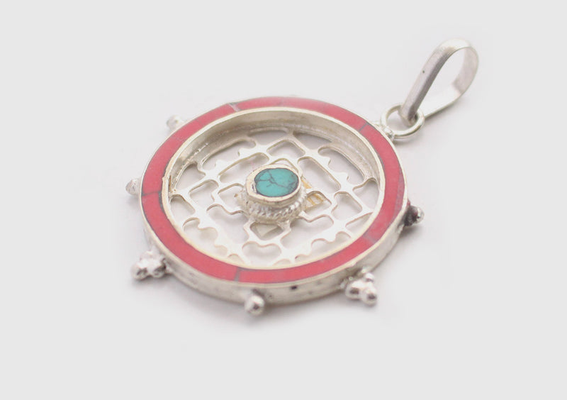 Mandala Jali Design Inlaid White Metal Pendant - nepacrafts