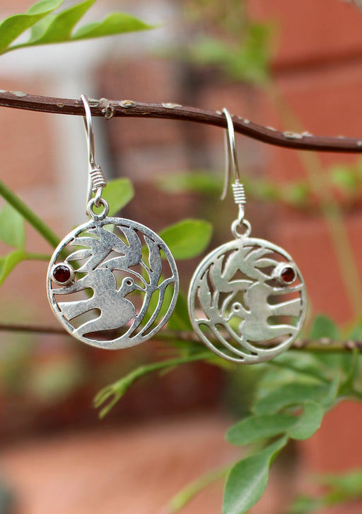 Charming Peace Bird in a Circle Silver Sterling Earrings - nepacrafts
