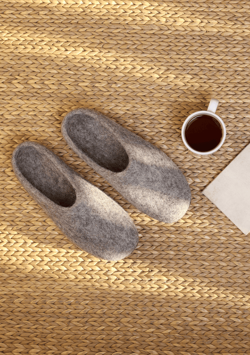 Hand Crafted Classic Felt Slippers for Mens- Natural Grey