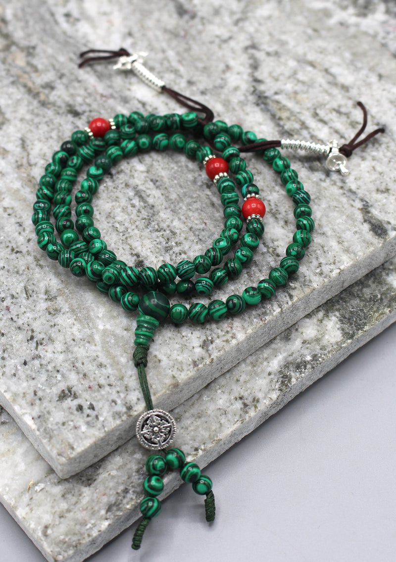 Green Malachite 108 Beads Prayer Mala with Counter - nepacrafts
