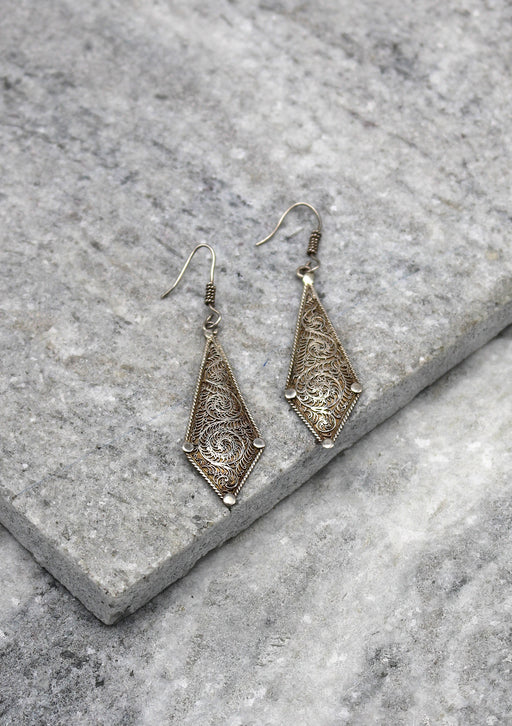 Filigree Design Sterling Silver Dangle Earrings - nepacrafts