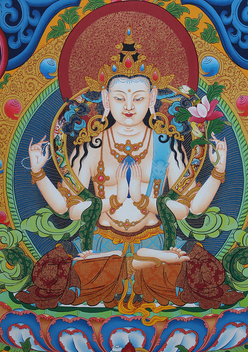 God Of Compassion Chenrezig Thangka, Buddhist Ritual Arts