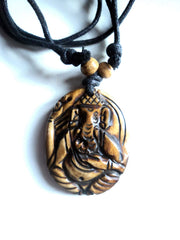 Hand Carved Ganesh Bone Pendant Necklace - nepacrafts