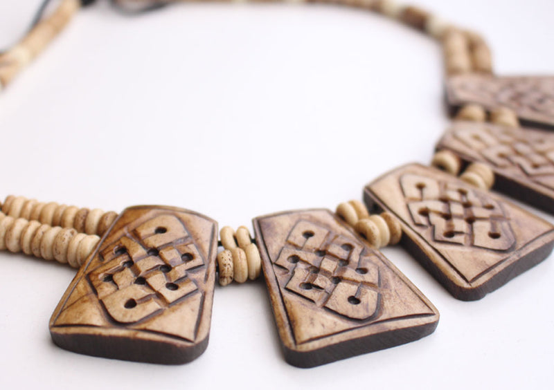 Endless Knot Carved Yak Bone Necklace - nepacrafts