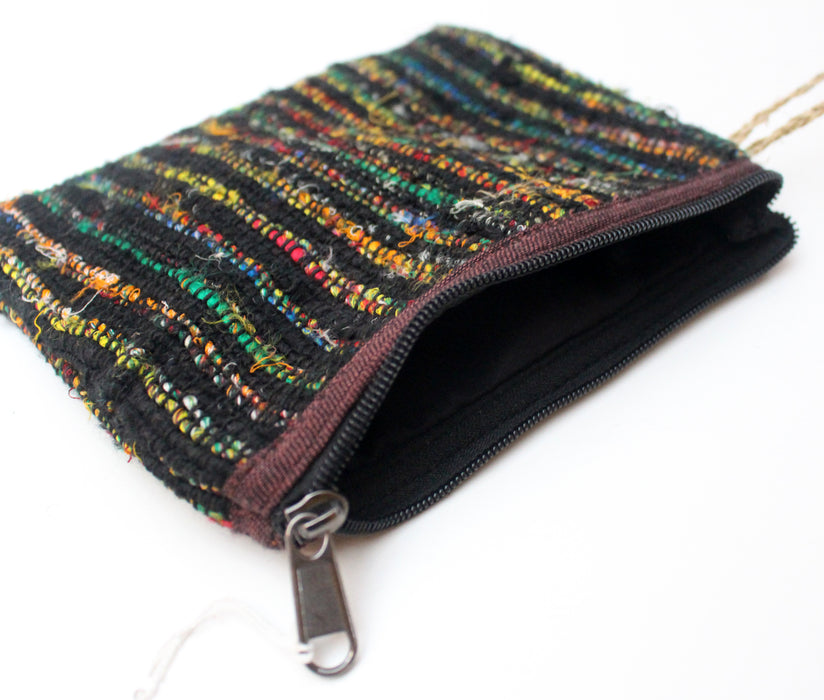 Handloomed Thick Cotton Clutch Purse-Black Multicolored - nepacrafts