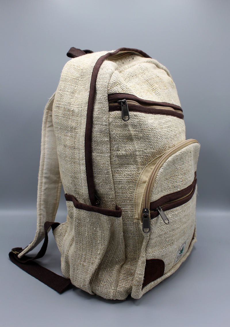 Himalayan Pure Hemp Backpack Leather Edging - nepacrafts