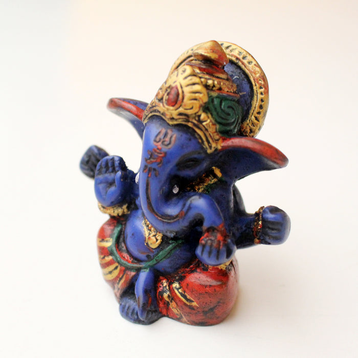 Blue Four Armed Baby Ganesh Resin Statue 2.5" - nepacrafts