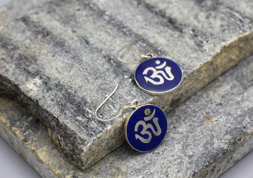 Hindu Om Round Sterling Silver Earrings - nepacrafts