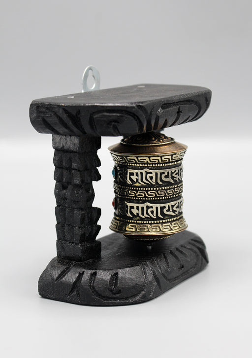 Om Mani Wall Hanging Copper Prayer Wheel with a Wooden Frame - nepacrafts