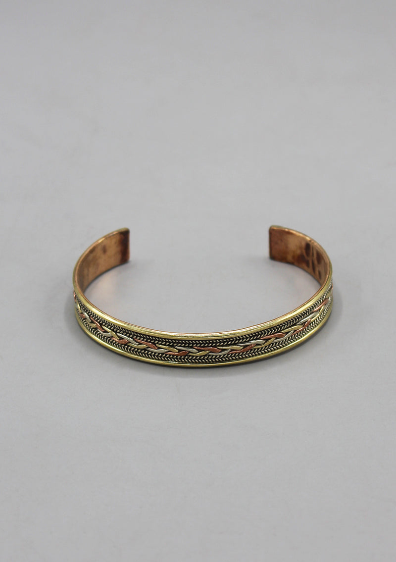 Three Metal Open Cuff Meditation Bracelet